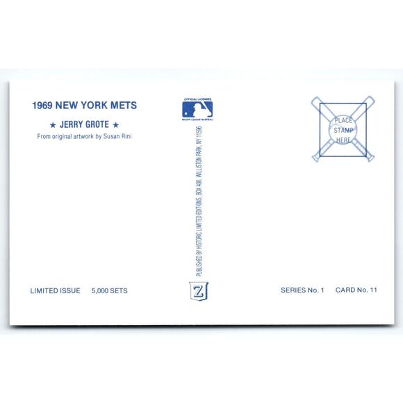 1969 NY Mets Baseball Postcard Susan Rini Jerry Grote Unused Limited Edition - Picture 2 of 2